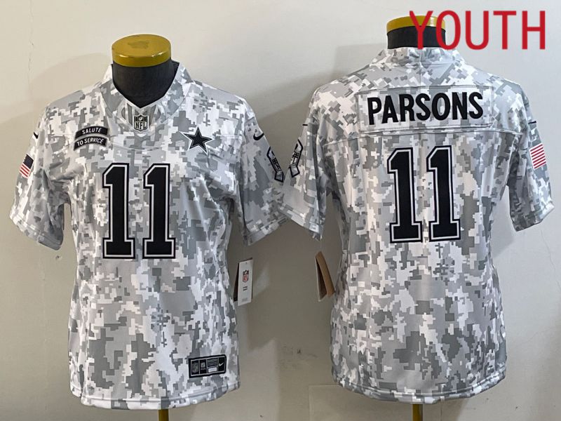 Youth Dallas Cowboys #11 Parsons Nike Arctic Camo 2024 Salute to Service Limited NFL Jersey style 1